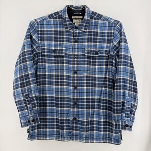 LL Bean Flannel Shirt Mens L Blue Plaid Cotton Fleece Lined Traditional Fit